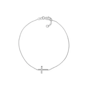 Mini Polished Cross Cable Chain Bracelet Real 14K White Gold 7.5" - Picture 1 of 2