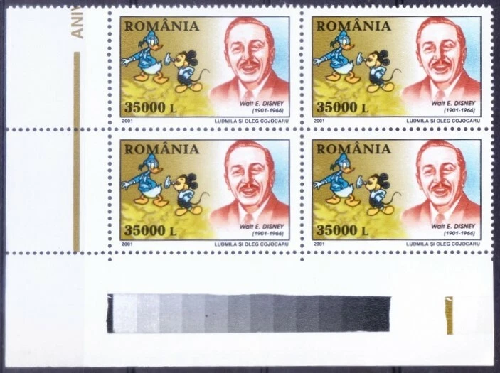 Romania 2001 MNH Lt Lo Blk, Walt Disney, Animation, Cartoons  - Image 1 of 1