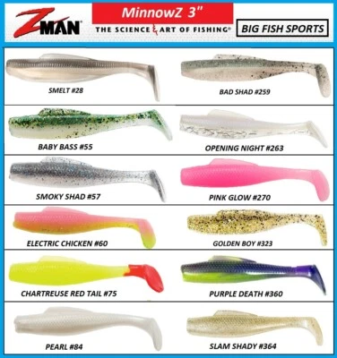 Z-Man MinnowZ 3 inch Soft Paddle Swimbait PICK YOUR COLOR NEW! (6 PACK) #GMIN - Image 1 of 2
