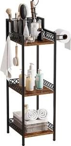 3-Tier Bathroom Shelf Organizer with Hair Dryer Holder and Toilet Paper Hook US - Picture 1 of 12