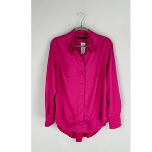 Lane Bryant No Peek Collared Button Front Satin Shirt Pink Womens Size 16 New - Picture 1 of 7