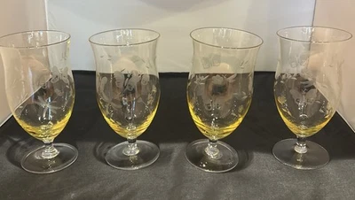 4 Lenox Butterfly Meadow Etched Large Iced Tea Glasses Yellow 7-1/8” - Image 1 of 4