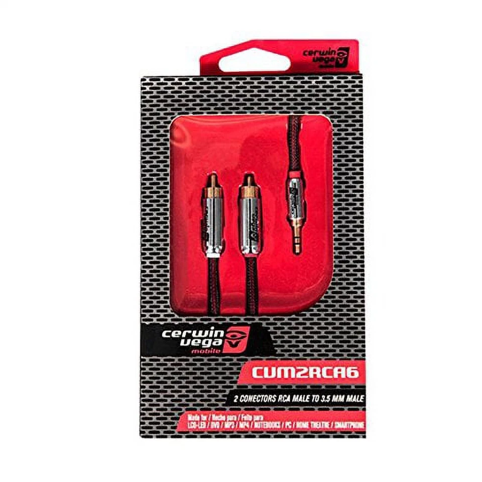 Cable de audio Cerwin-Vega CVM2RCA6 6' 2 conectores RCA macho a 3,5 mm macho negro Foto 1 de 2