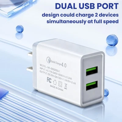 2-Ports Fast Wall Charger Adapters Block Phone USB Cube For iPhone iPad Samsung - Image 1 of 4