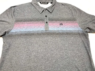 Travis Mathew Mens Button Front Short Sleeve Cotton Poly Gray Stripe Shirt L - Image 1 of 4