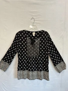 Chicos Size 2 black and tan print top. - Picture 1 of 8