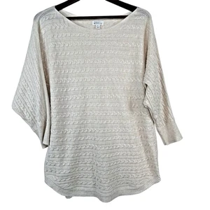 Market & Spruce elfenbein Kaschmir Seide Tunika Pullover Zopfmuster leicht M - Bild 1 von 9