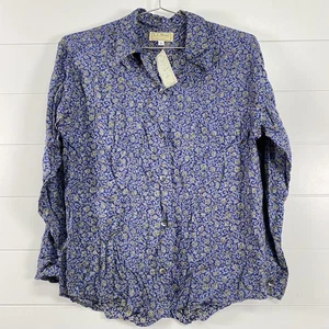 Vintage L.L. Bean Shirt Womens 6 Navy Paisley Button Made in USA 90s Deadstock - Picture 1 of 13