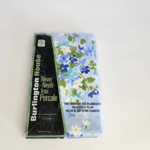 Vintage Pillowcases Floral New Old Stock Set of 2 Standard Size Blue - Picture 1 of 7