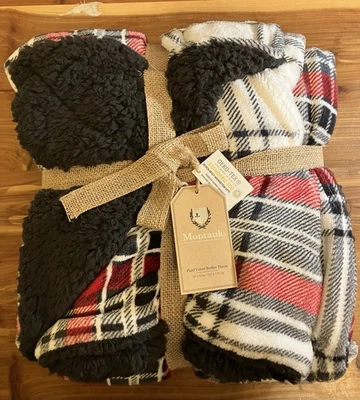 Manta bereber de terciopelo de lujo Montauk 50 X 60 pulgadas roja negra gris a cuadros nueva con etiquetas Foto 1 de 3