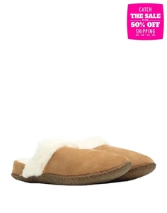 SOREL Suede Leather Slippers US6 UK4 EU37 Logo Brown Flat Faux Fur Lined - Picture 1 of 5