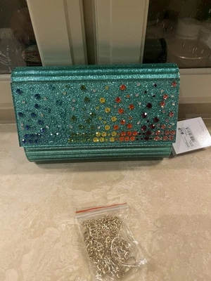 KURT GEIGER LONDRES CRISTAL ENFEITADO ENVELOPE FESTA EMBREAGEM Corrente Turquesa - Imagem 1 de 4