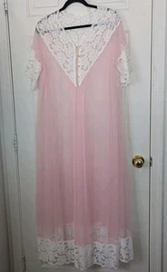 Bata Peignoir De Colección Años 50 60 Nylon Transparente Pequeña Rosa Blanco Encaje S/S Romántica Retro - Imagen 1 de 12
