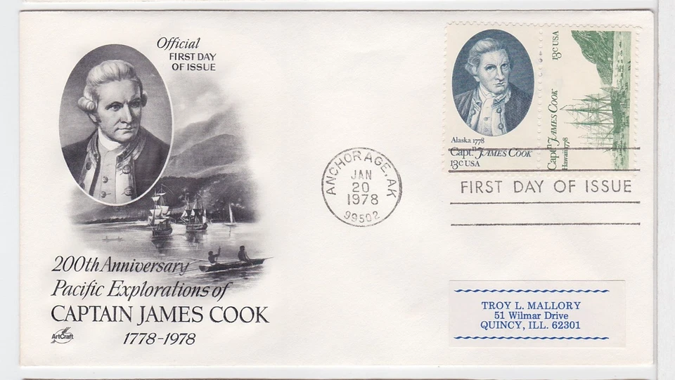 TurtlesTradingPost- Captain Cook 1978 #1732-3 FDC Artcraft Cachet - Image 1 of 1