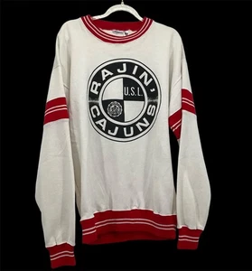 Felpa girocollo Rajin Cajuns USL vintage rara orlo a righe rosso università L - Foto 1 di 7