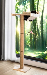 Cat Window Perch with Scratching Post, 46" Adjustable Tall Scratching Posts &... - Picture 1 of 8