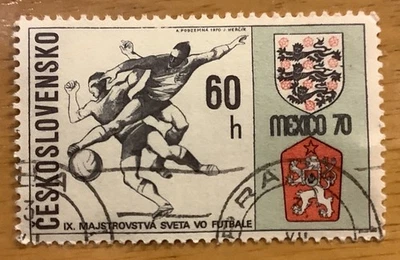 Estampilla de fútbol de Checoslovaquia México 1970 Mundial 60h usada de colección Foto 1 de 2