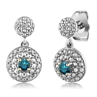 Blue Diamond and Diamond Dangle Earrings For Women (0.21 Cttw, Gemstone April - Image 1 of 3