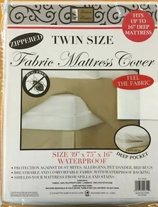 Extra Deep Zippered Fabric Mattress Cover, Protects Against Bed Bugs, 16" Deep - Picture 1 of 5