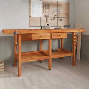 Gecheer Workbench with Drawers and Vices 75.6"x24.4"x32.7" Solid Wood E5A2 - Picture 1 of 11
