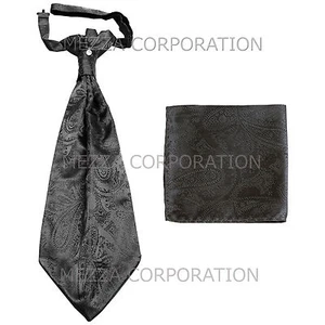 Nueva Corbata Formal Para Hombre Poliéster Ascot Corbata Hankie Cachemira Gris Oscuro - Imagen 1 de 2