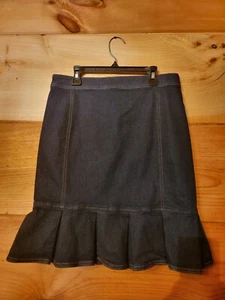 L@@k!!! Ann Taylor Ruffle Hem Denim Jean Skirt Size 6 Dark Wash - Picture 1 of 6