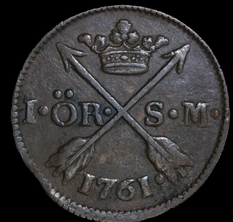 SWEDEN Adolf Frederick Copper 1761 S.M. 1 Ore KM# 460  - Lot #8080 Cover