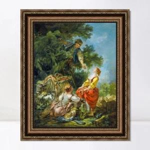 Framed Canvas Print Landscape with Kirschpflücker by Francois Boucher Home Decor - Picture 1 of 11