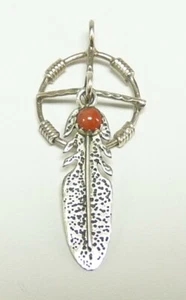 R.B Shop .925 Sterling Silver & Red Coral Feather Charm - FREE SHIPPING - Picture 1 of 3