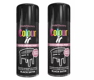 2x Black Satin Aerosol Sprühfarbe Metall Holz Kunststoff 250ml (Color it) - Bild 1 von 1