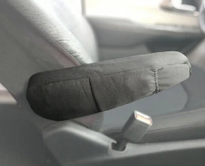Armrest Covers with Pocket for Cars SUV and Minivan Black Flat Cloth Set of 2 - Picture 1 of 7