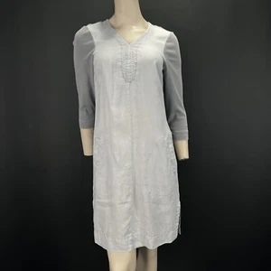 Sandwich Dress UK 10 Light Grey Linen Blend V-Neck 3/4 Sleeve Pockets Casual - Picture 1 of 10