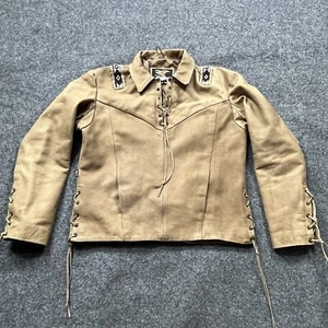 VTG Jamin Leather Jacket Mens Size Small Brown Beaded Pullover Native American - Picture 1 of 24