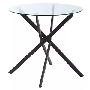 HOMCOM Clear Glass Side Table Round Metal Dining Table Dining Living Room Black - Picture 1 of 11