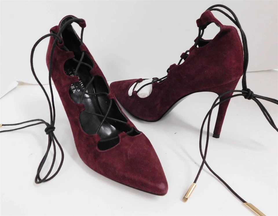 Zapatos de salón Barneys New York púrpura gamuza cuero encaje al tobillo $325rt Italia 36 Foto 1 de 4