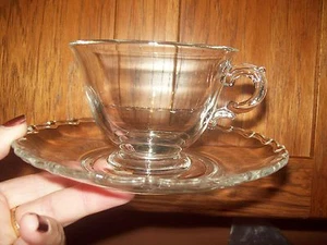 Two Fostoria CENTURY Crystal Clear Footed Cup & Saucer 2 Sets - Picture 1 of 2