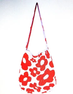 Woven Red Shoulder Bag Large Summer Beach Bag Floral Handbag Tote - Picture 1 of 3