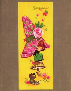 Tarjeta de AMISTAD con escudo de calidad vintage sin usar, solo foto niña sombrero gato - Imagen 1 de 6