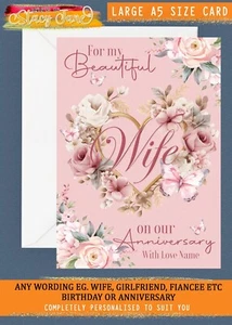 Personalised Anniversary Card Birthday Wife Girlfriend Fiancee Wedding Butterfly - Picture 1 of 4