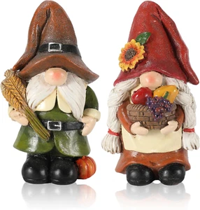 Thanksgiving Gnomes Figurines - Set of 2 Durable Resin 5'' Festive Autumn Decor - Picture 1 of 12