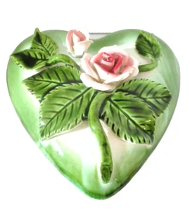 Vintage Royal Sealy Pink Roses Heart Shaped Trinket Box with Lid Japan - Picture 1 of 12