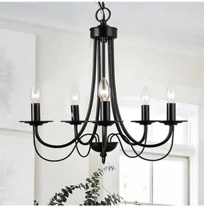 LNC Modern Black Chandelier Candlestick Island 5-Light Classic Pendant 894 - Picture 1 of 6
