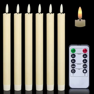 6X LED Optik-Wachs Stabkerzen mit Timer Flammenlose Kerzen mit Tafelkerze 25.5cm - Bild 1 von 5