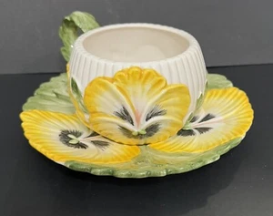 Fitz & Floyd Stiefmütterchen Parade Teetasse & Untertasse Floral Blumen gelb 90er Ostern Vintage - Bild 1 von 6