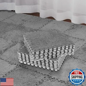 Flutesan 15 Pcs Plush Puzzle Foam Floor Mat Square Interlocking Carpet Tiles - Picture 1 of 5