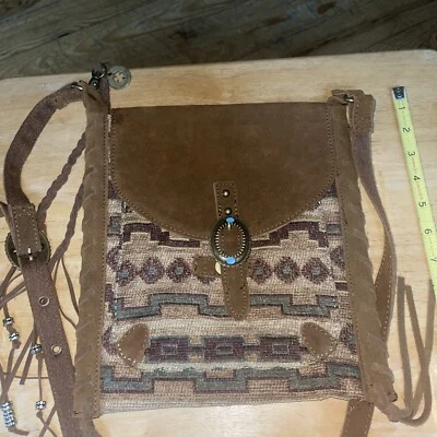 Lucky Brand Crossbody Leather Trim Bag Brown Multi Color - Image 1 of 4