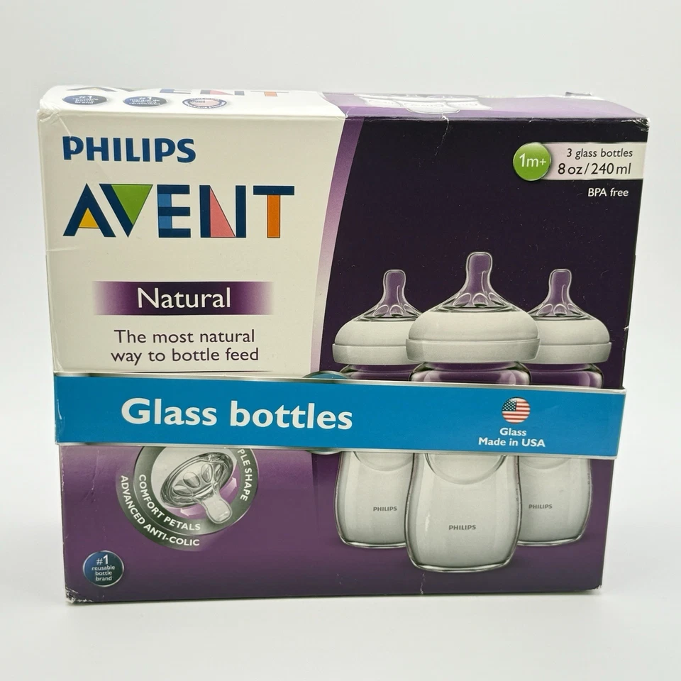 Biberones de vidrio Phillips Avent NUEVOS 8 OZ - Paquete de 3 1 m+ - EE. UU. - En caja Foto 1 de 4