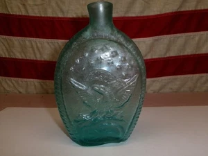 ANTIQUE- DOUBLE SIDED EAGLE GLASS FLASK- RARE-BLUE- - Picture 1 of 18