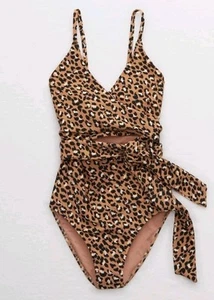 Aerie Leopard Wrap One Piece Full Coverage Swimsuit Size Small NEW - Picture 1 of 5