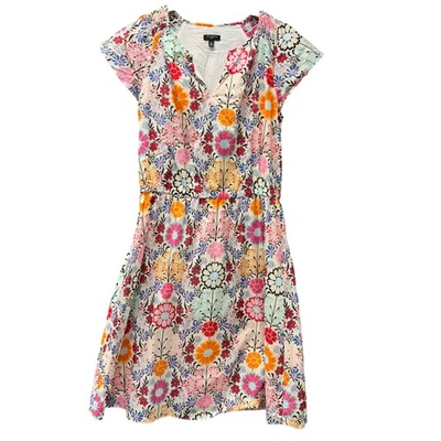 Talbots Dress Womens Petite 8  8P Floral Cotton Flutter Sleeve Coastal Midi - Image 1 of 4
